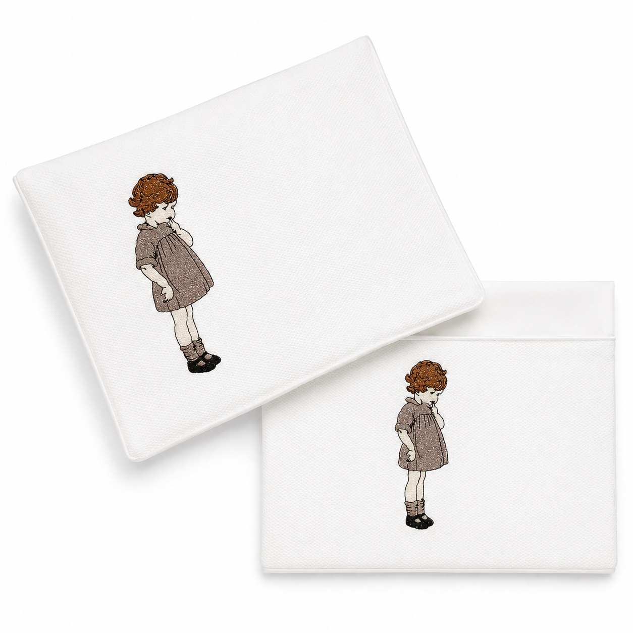 'Just Thinking..." 2pc Bassinet Sheet Set, Embroidered on Ivory Jacquard