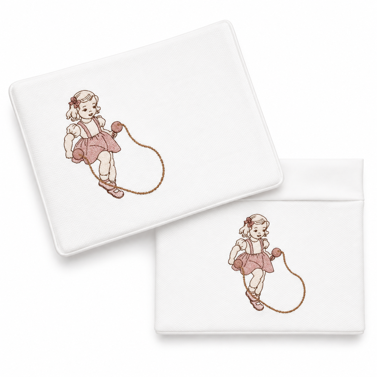 'Skip to my Lou' 2pc Bassinet Sheet Set,  Embroidered on Ivory Jacquard