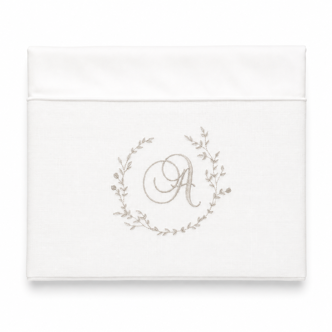 'Simply Elegant' 2pc Bassinet/Pram Sheet Set,  White Linen with embroidered floral monogram