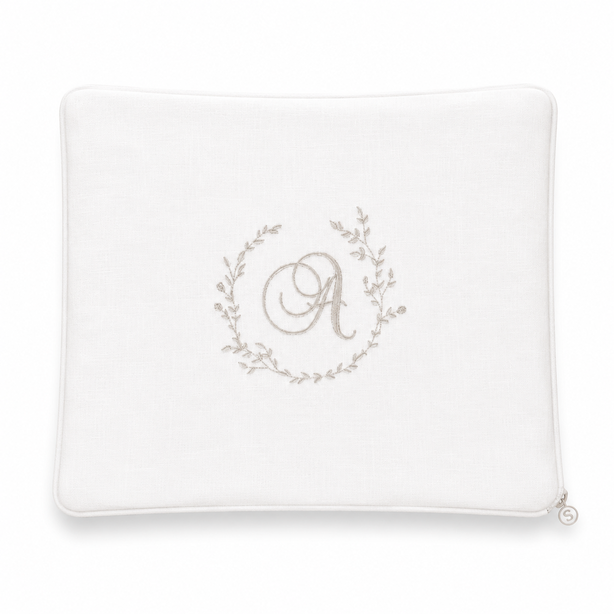 'Simply Elegant' 2pc Bassinet/Pram Sheet Set,  White Linen with embroidered floral monogram
