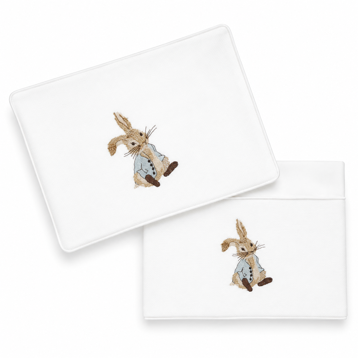 'Solemn Peter' 2pc Bassinet Sheet Set, embroidered Peter Rabbit on Ivory Sheets