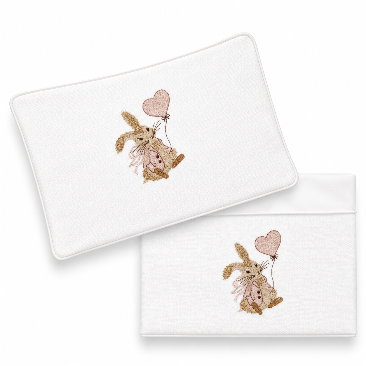 'Lily and her Balloon' 2pc Bassinet Sheet Set, Embroidered Lily Bobtail on Ivory sheets