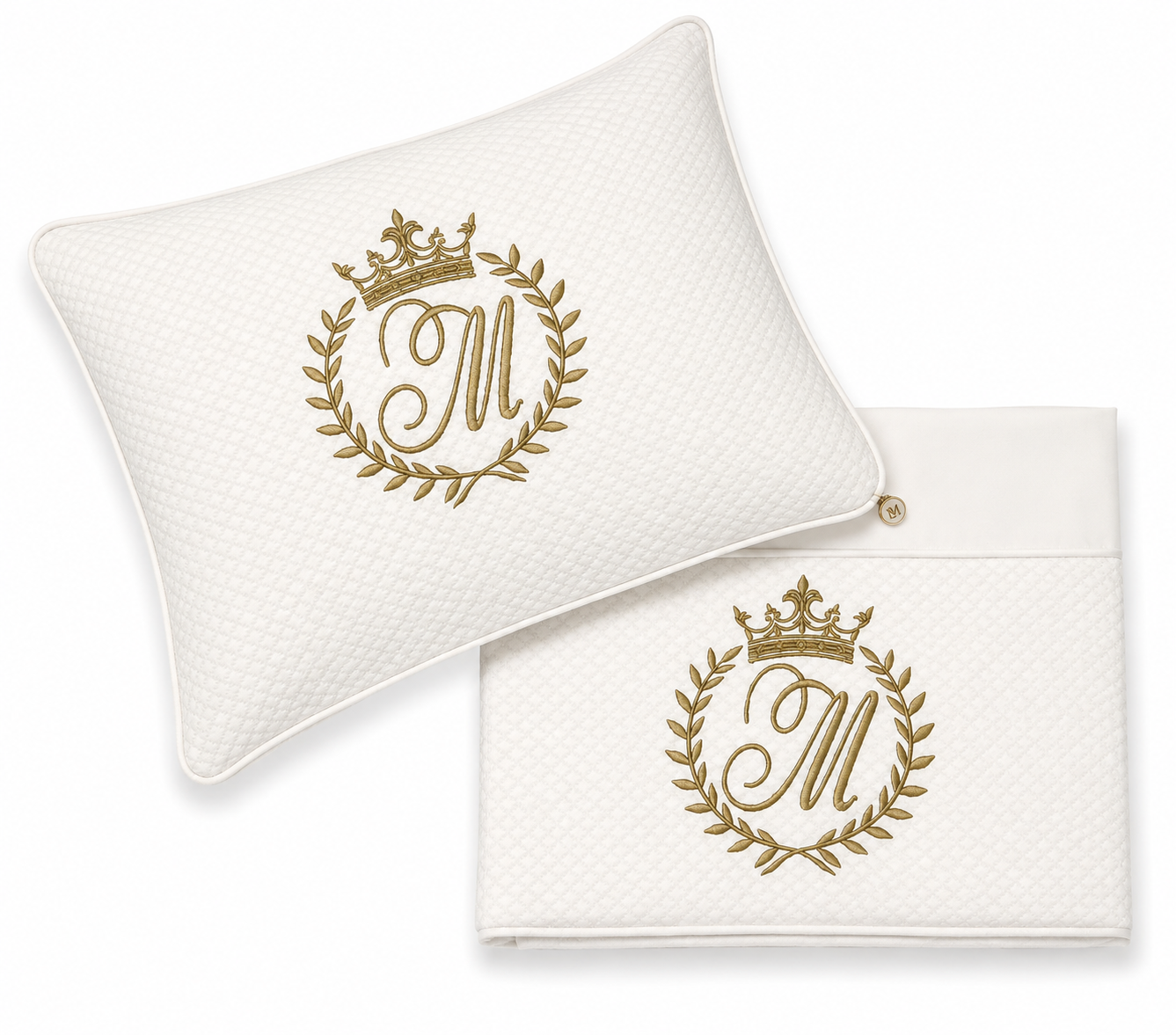 2pc Bassinet Sheet Set, Monogrammed Crown on White Jacquard