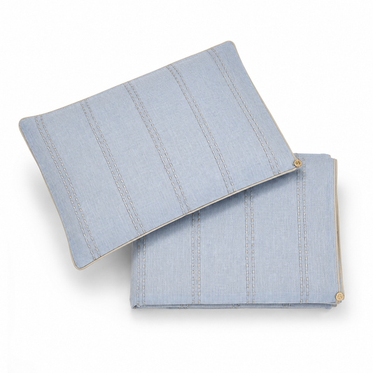 Limited Edition Wrap & Pillowcase Set, Blue/Taupe Linen Stripe