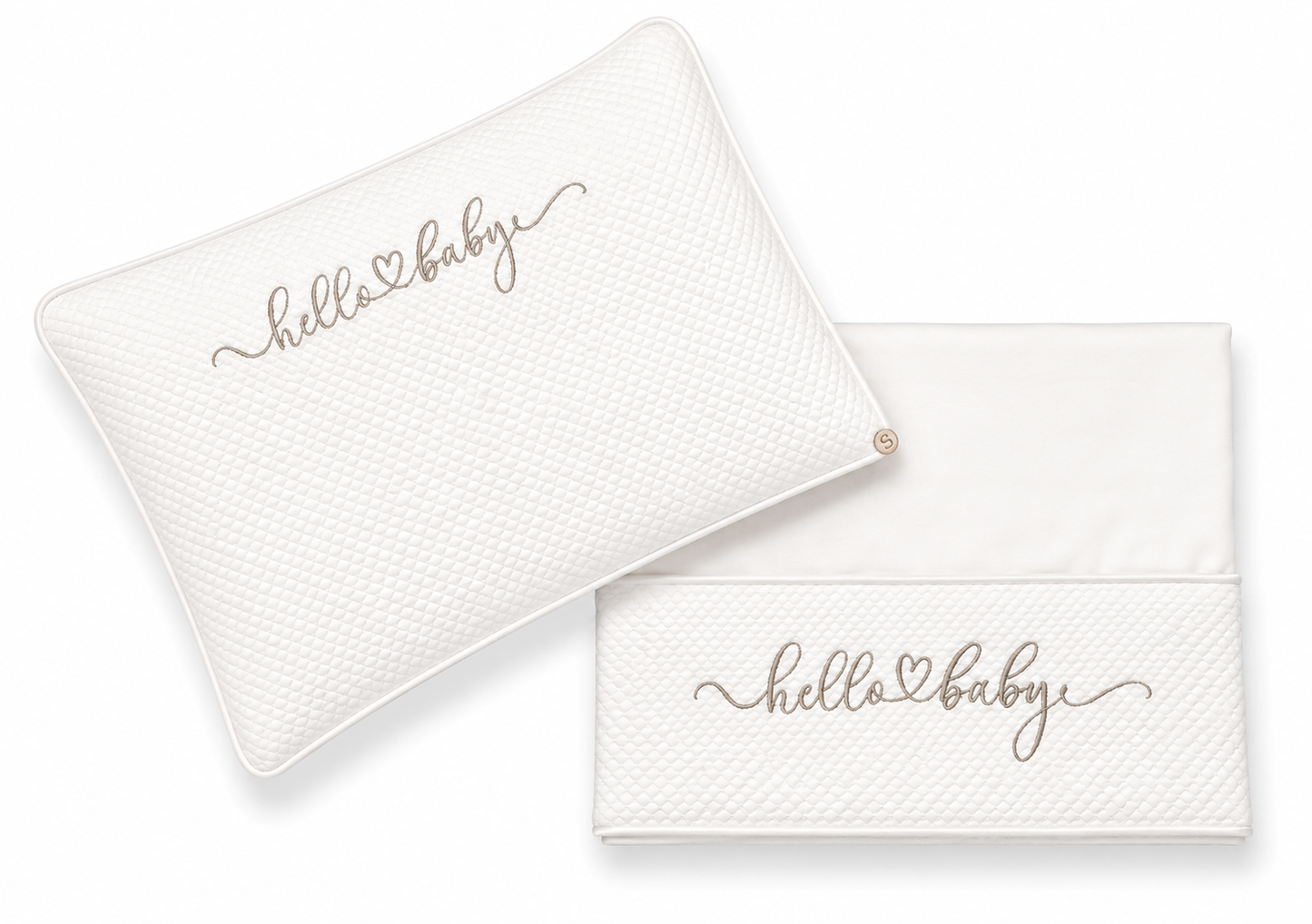 'Hello Baby' 2pc Bassinet / Pram Sheet Set,  Warm Grey on White