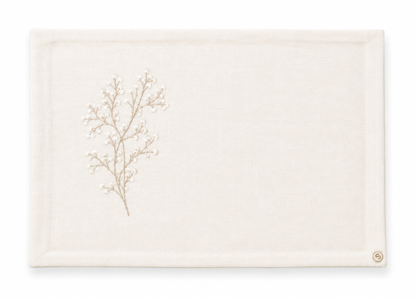 2pc Bassinet / Pram Sheet Set,  Embroidered floral spray on Ivory Linen