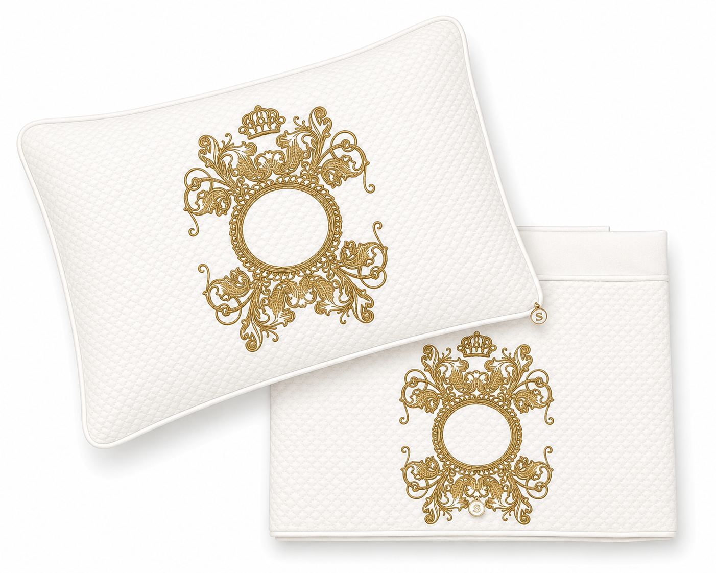'The Crown is Hers' 2pc Bassinet Sheet Set,  Gold Embroidery on White Jacquard
