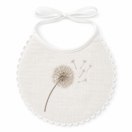 Embroidered Baby Bib, Dandelions