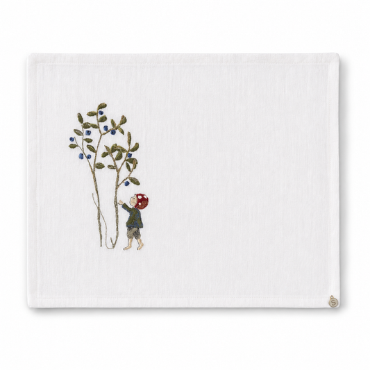'Blueberry Jack'  Embroidered Linen Pillowcase,  White