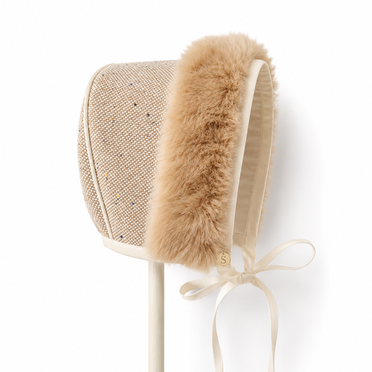 Exclusive Taupe Tweed Bonnet, Taupe Fur Brim