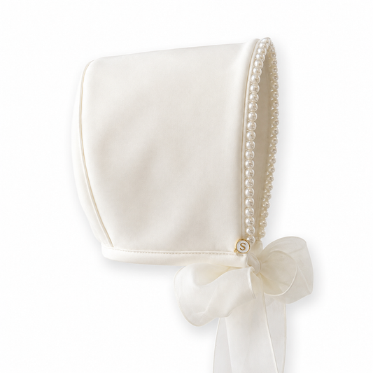 Exclusive Ivory Ponte Bonnet with pearl beaded trim