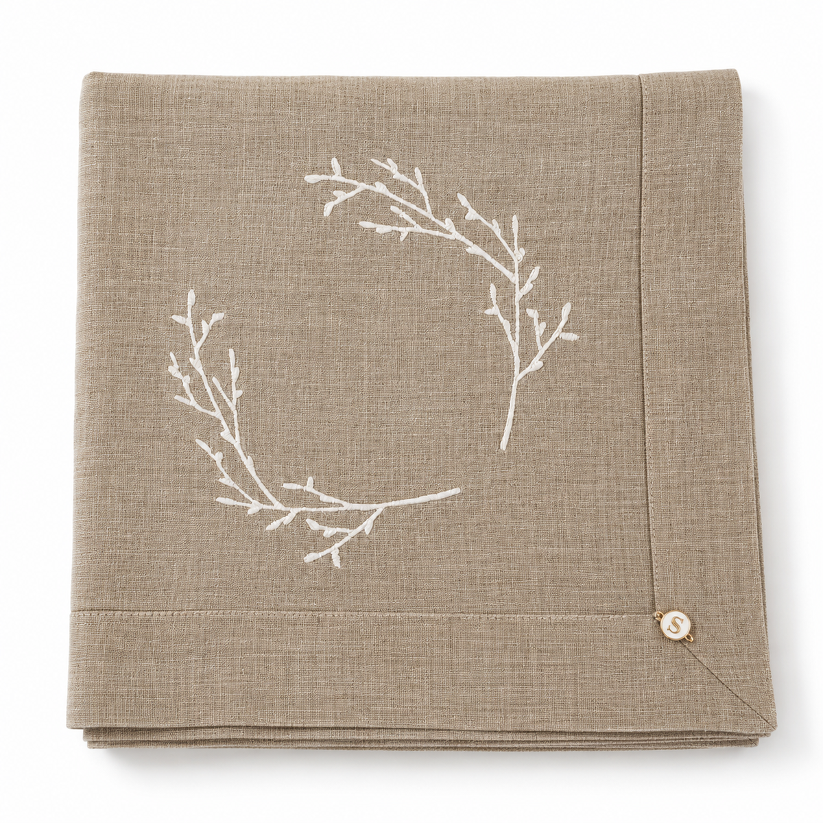 Exclusive Baby Wrap & Pillowcase Set,  Ivory Embroidered Wreath on Dark Natural Linen