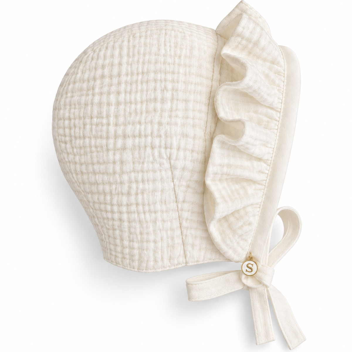 Exclusive Muslin Baby Bonnet,  Front Frill, Cap Style