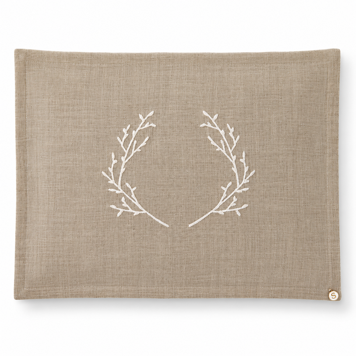 Exclusive Baby Wrap & Pillowcase Set,  Ivory Embroidered Wreath on Dark Natural Linen