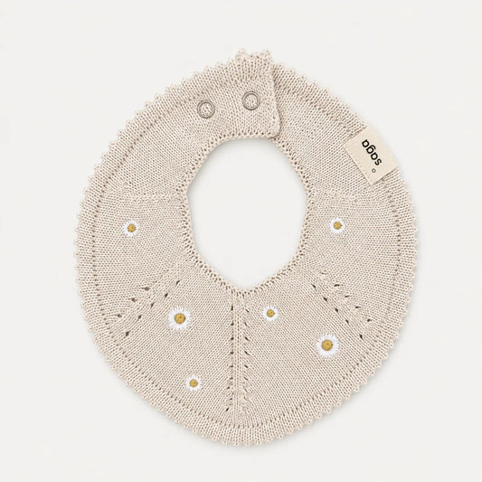 Knitted Baby Bib - Daisy Bloom