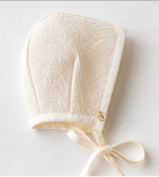 Exclusive Ivory Bonnet,  Cap style in heavy jacquard