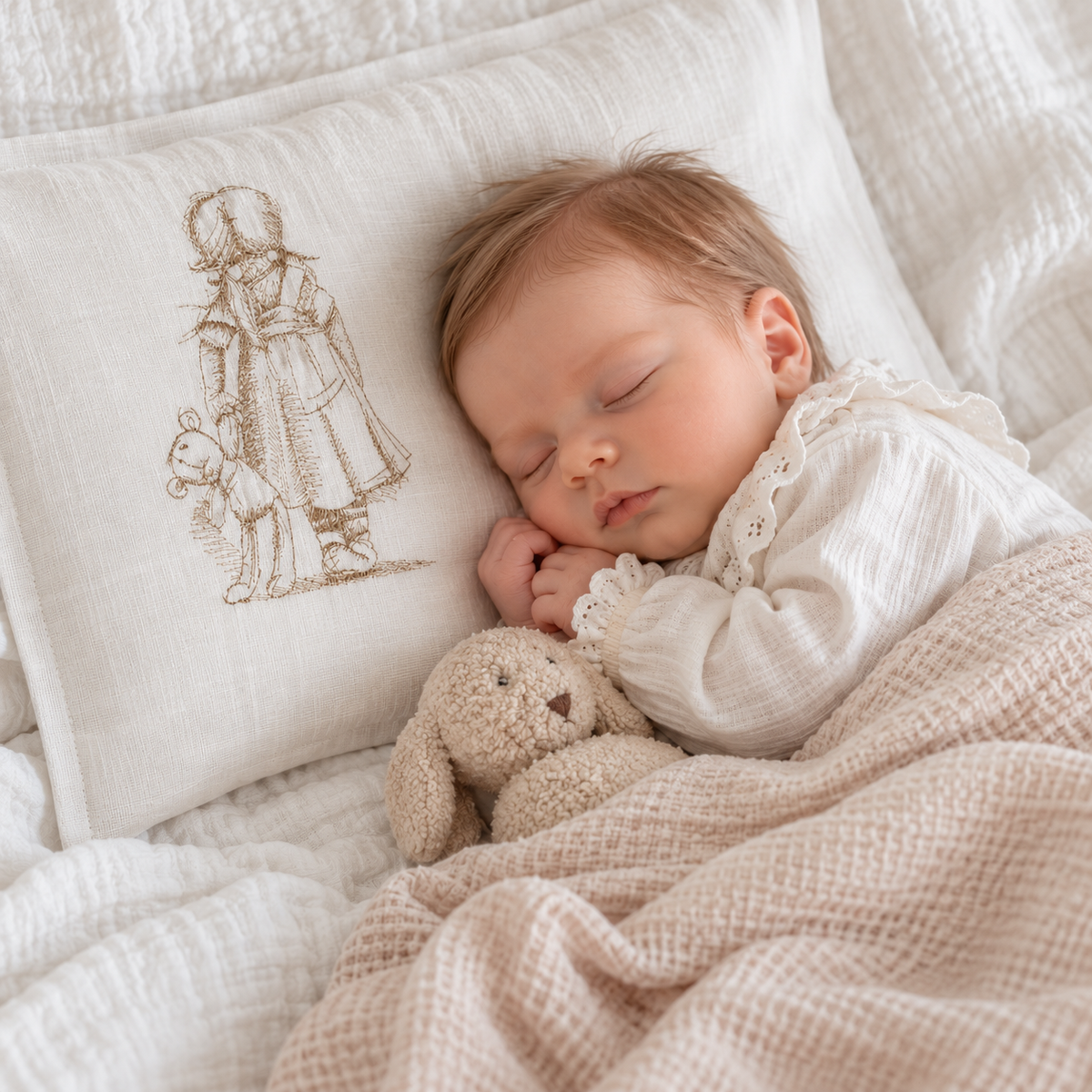 'My Lost Friend' Embroidered Pillowcase,  Coffee on White Linen
