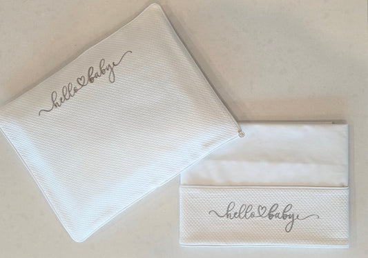 'Hello Baby' 2pc Bassinet / Pram Sheet Set,  Warm Grey on White