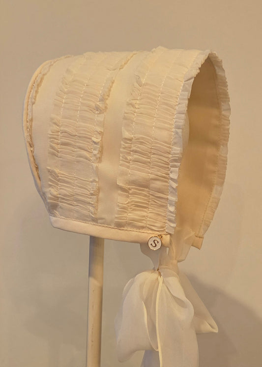 Exclusive Cream Organza Ruffle Bonnet
