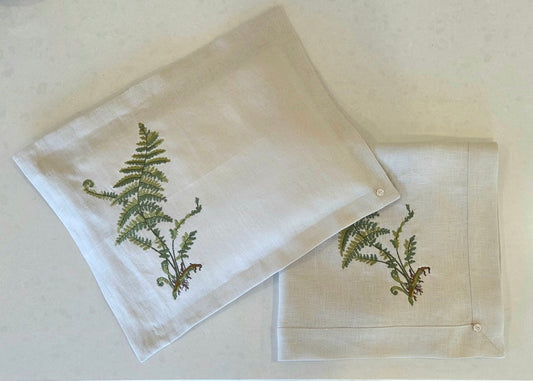 Exclusive Baby Wrap & Pillowcase Set,  Natural Linen with embroidered ferns
