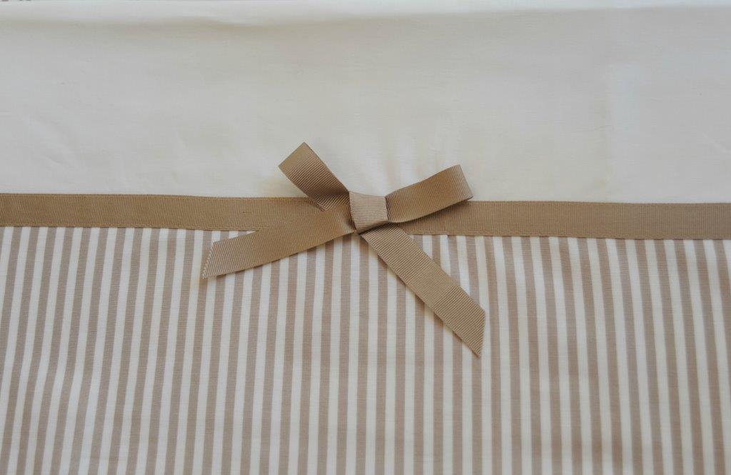 2pc Cot Sheet Set, Taupe Stripe Band, Wide Taupe Grosgrain