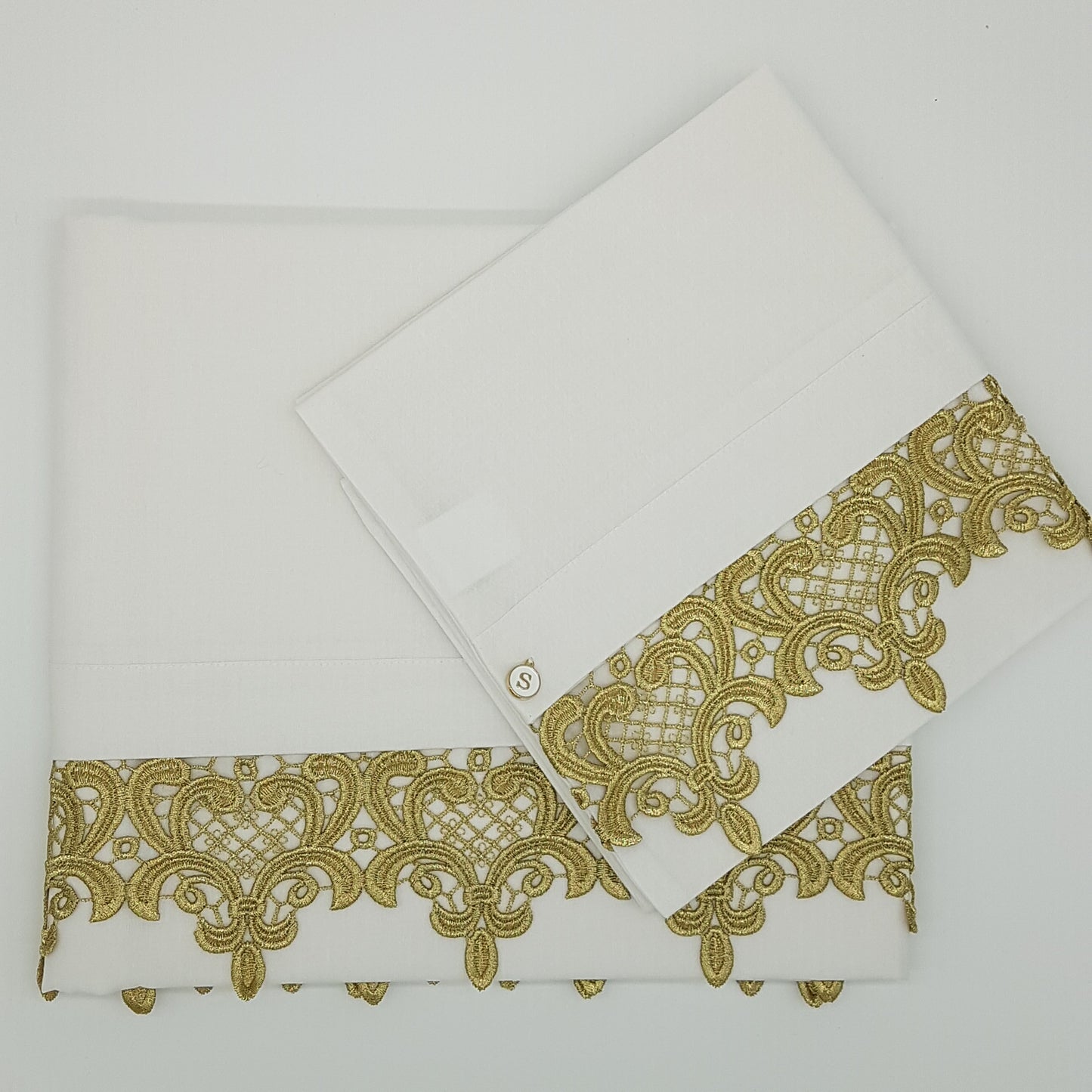 2pc Bassinet/Pram Sheet Set, Ivory with Gold Fleur de Lis Lace Trim