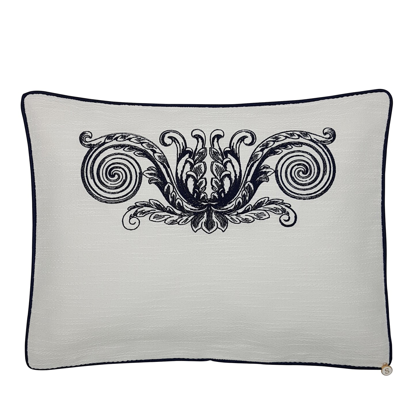 'Elegante in Navy' Embroidered Pillowcase, Navy on white