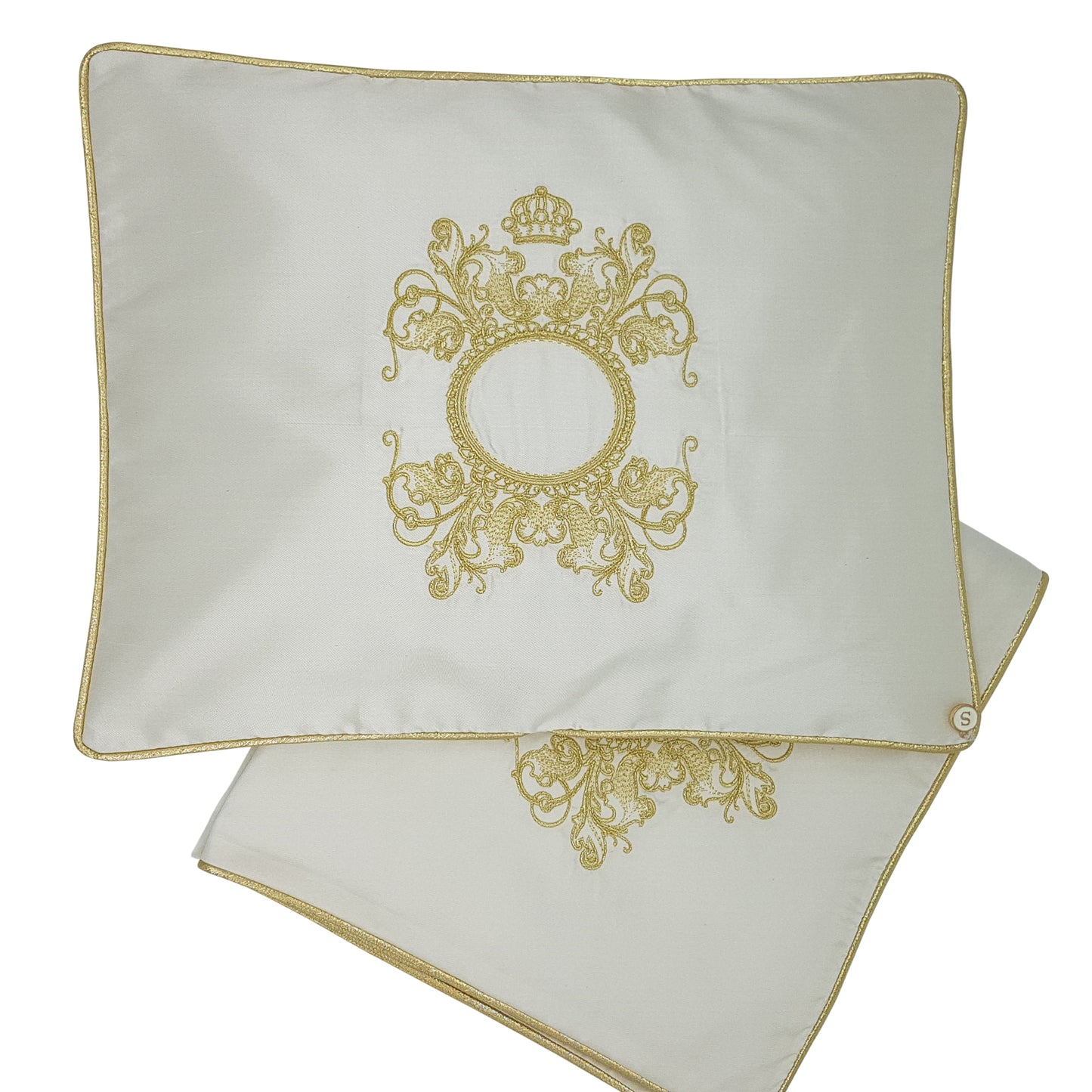 'The Crown is Hers' Embroidered Wrap & Pillowcase Set, Gold on White Silk