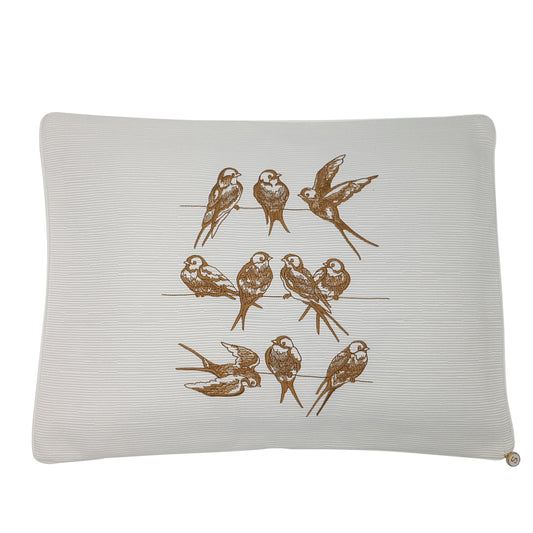 'Birds on a highline' Embroidered Pillowcase, Coffee on Ivory