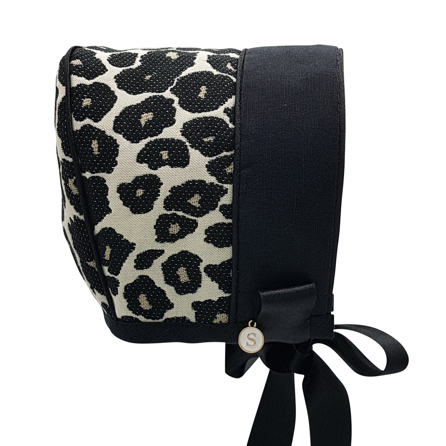 Exclusive Bonnet, Black Leopard with black linen