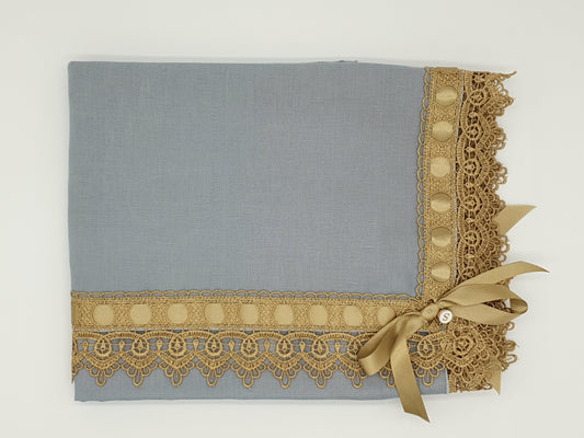 Limited Edition Linen Wrap & Pillowcase Set, Duck Egg Blue with Gold