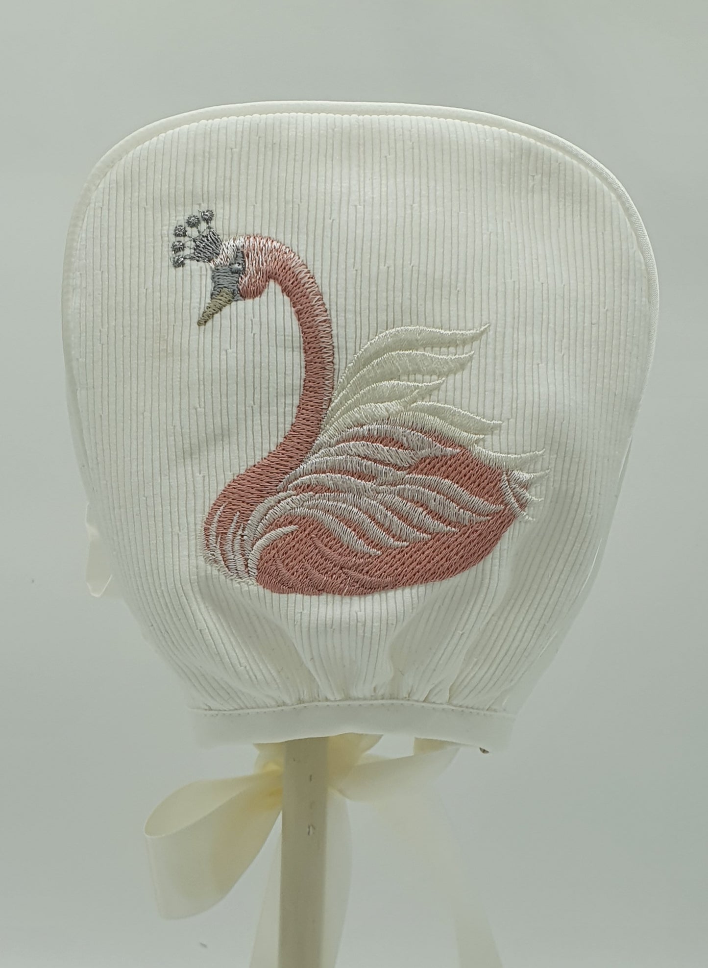 Exclusive Bonnet, Ivory Ottoman with embroidered swan