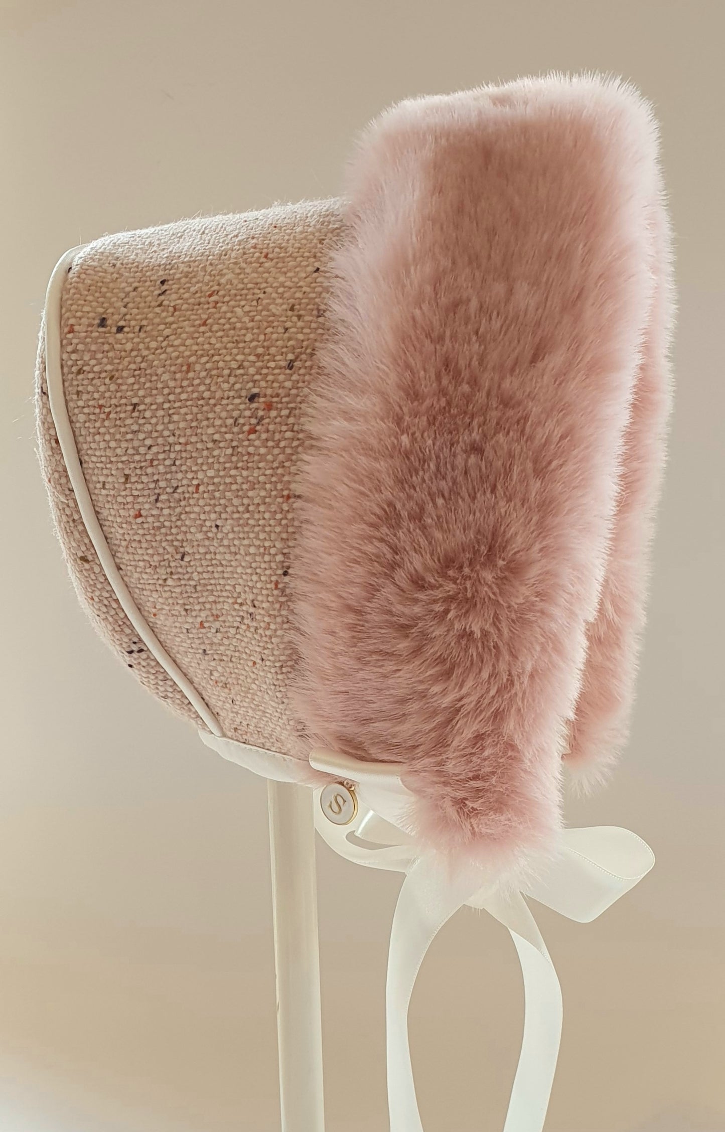 Exclusive Pink Tweed Bonnet, Pink Fur Brim