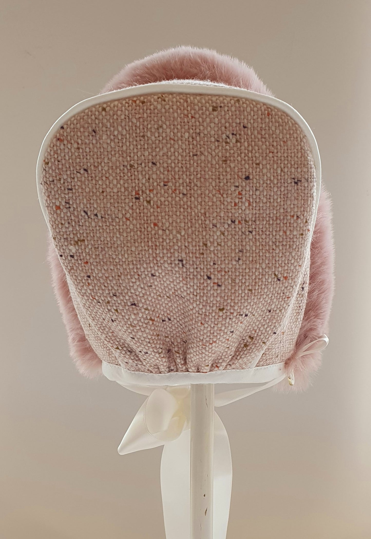 Exclusive Pink Tweed Bonnet, Pink Fur Brim