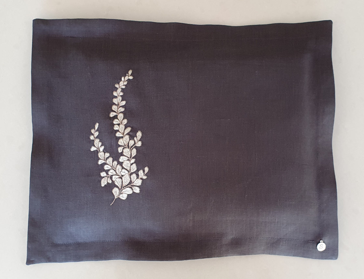 Exclusive Linen Wrap & Pillowcase Set, Gravel Linen with Ivory embroidered vine