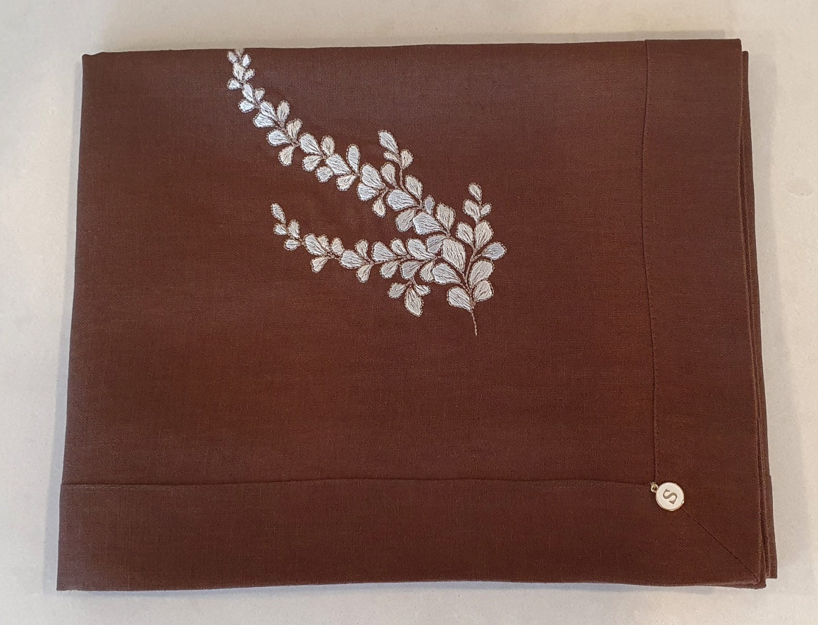 Exclusive Linen Wrap & Pillowcase Set, Bracken Linen with Ivory embroidered vine