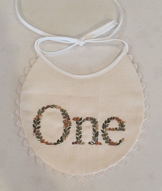 'One' Embroidered Baby Bib