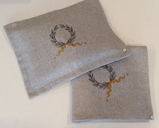 'Platinum Jubilee' Herringbone Embroidered Wrap & Pillowcase Set