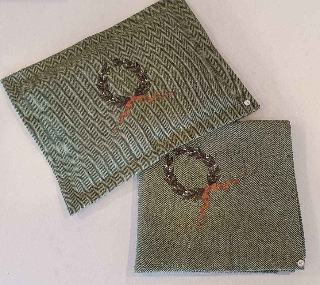 'Forest Glades' Herringbone Embroidered Wrap & Pillowcase Set