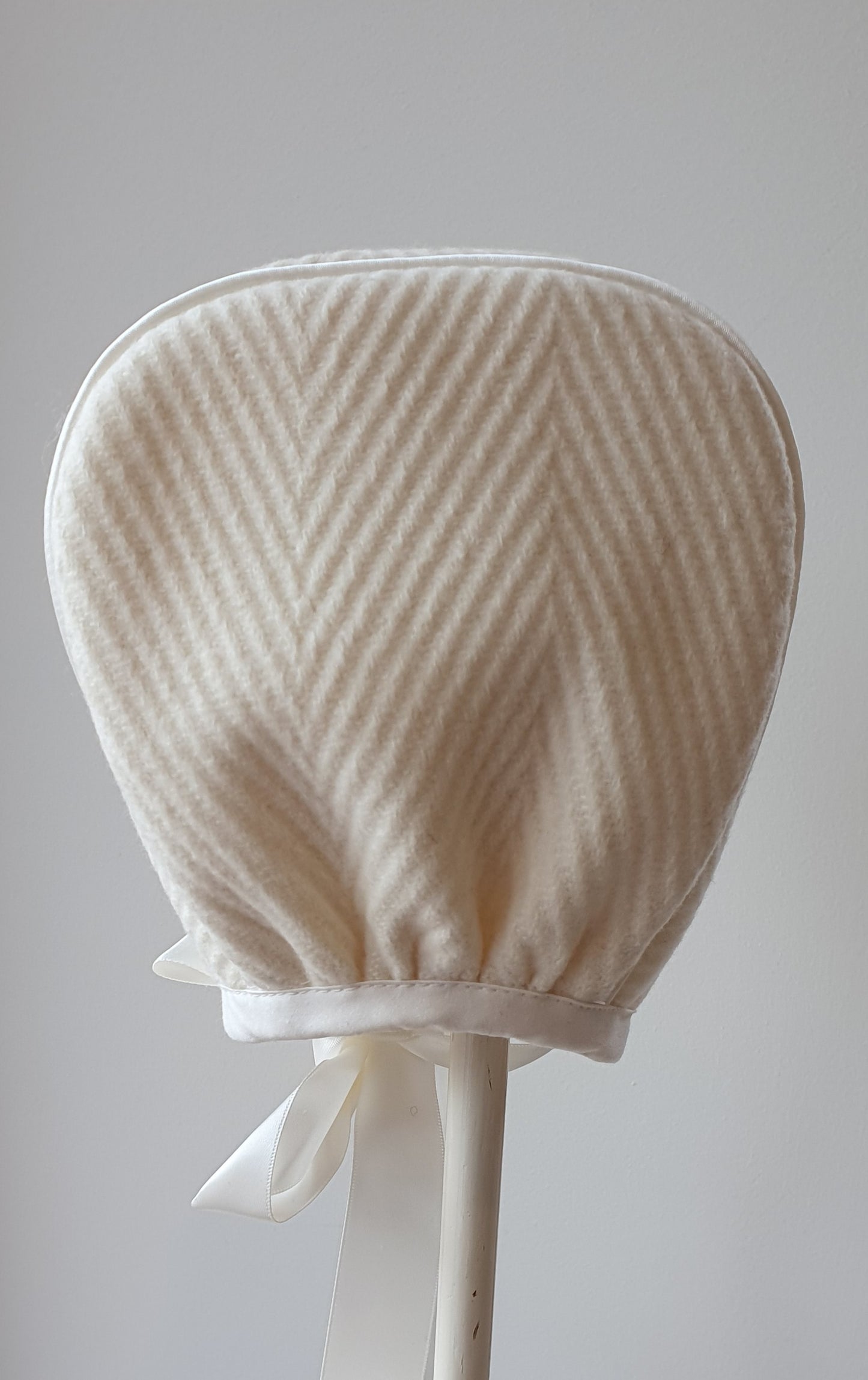 Exclusive Cream Wool Bonnet, with pearl trim