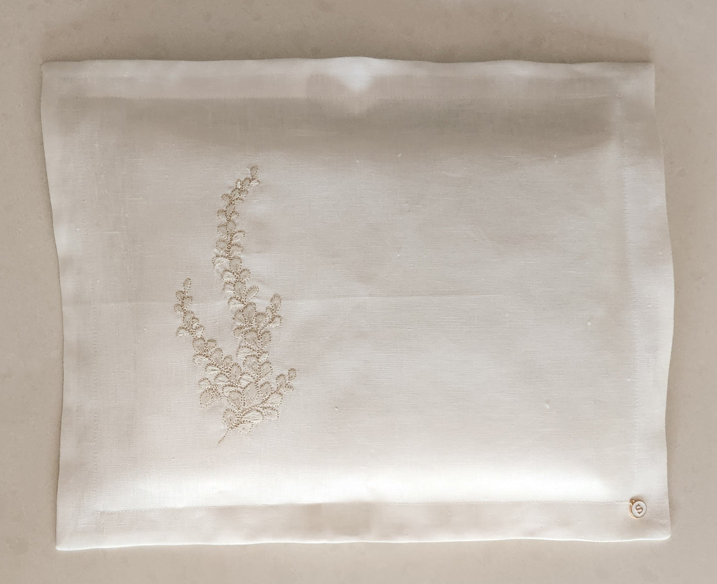 Exclusive Baby Wrap & Pillowcase Set,  Ivory Linen with Ivory/Natural embroidered vine